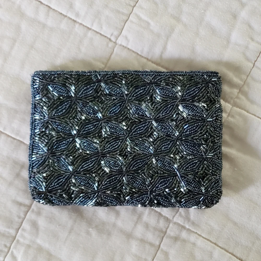 Bechamel Beaded Clutch Evening Bag Purse Embellished Black Gray Like-New